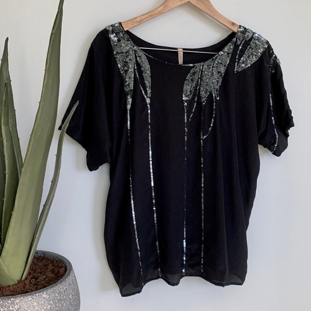 Love Sam Silk Crepe and Sequin dressy top